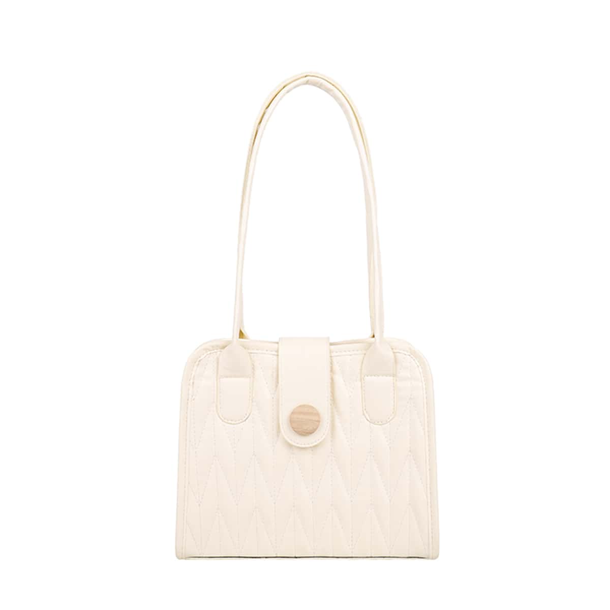 

Snap Button Shoulder Tote Bag, Beige