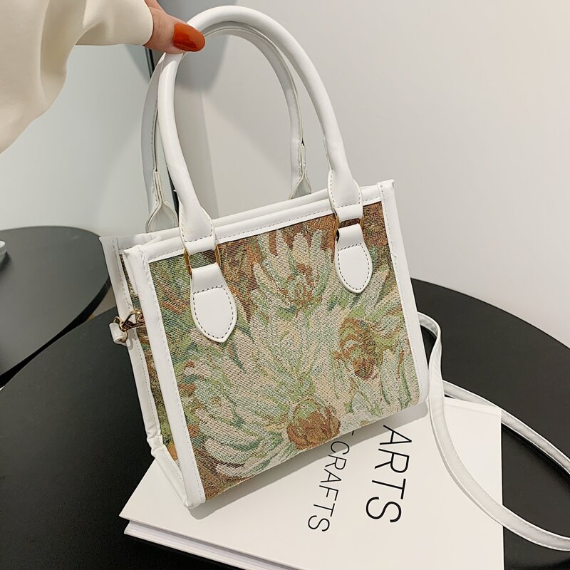 

Flower Graphic Satchel Bag, Green