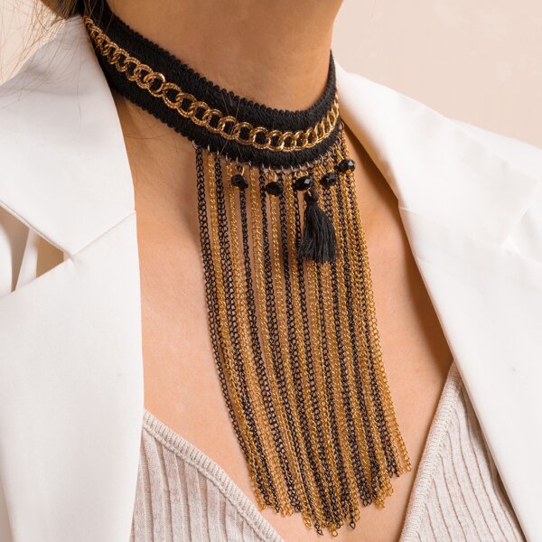 

Chain Tassel Decor Choker, Black