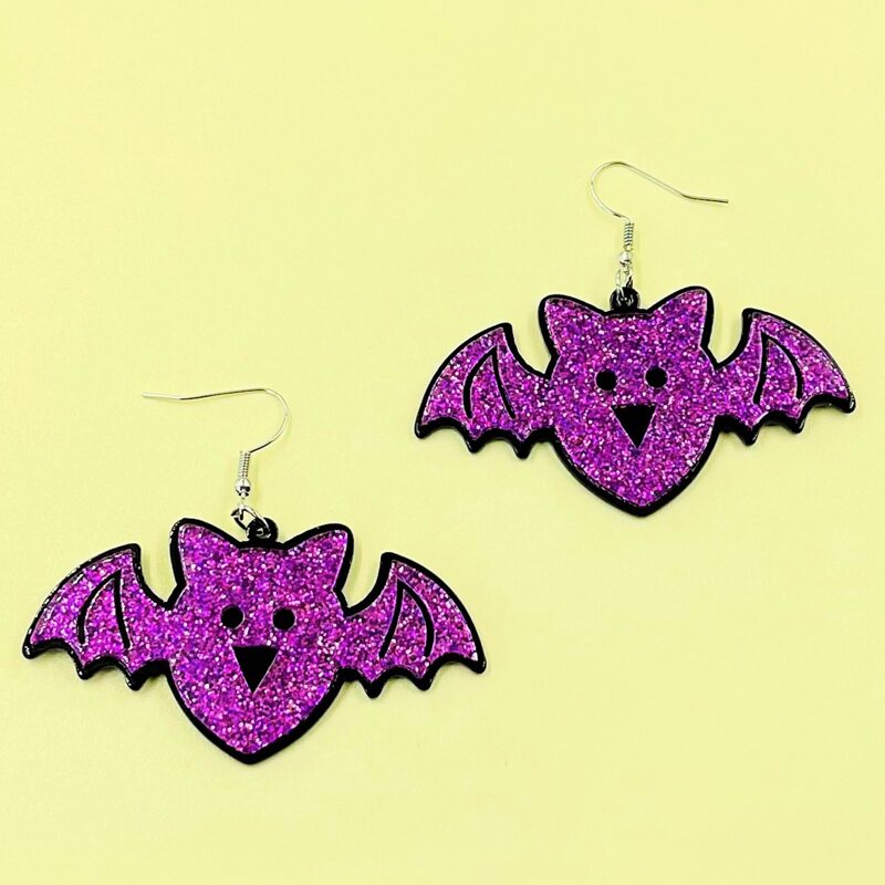 

Bat Drop Earrings, Purple