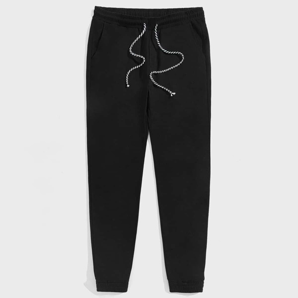 

Men Drawstring Waist Solid Joggers, Black