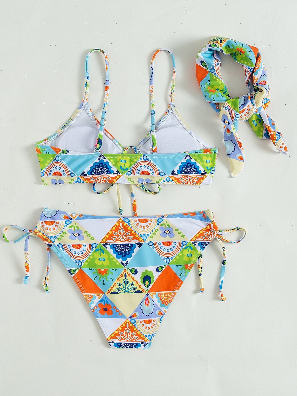 Allover Print Cut-Out  Bikini With Kerchief