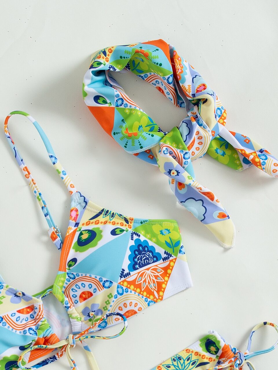 Allover Print Cut-Out  Bikini With Kerchief