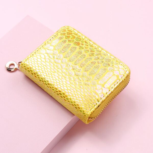

Metallic Snakeskin Pattern Small Wallet, Yellow