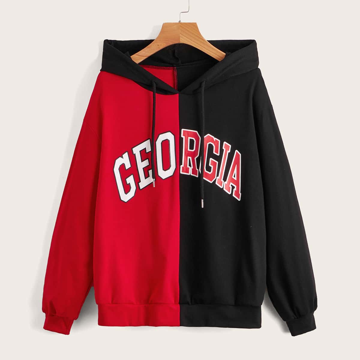 

Letter Colorblock Drawstring Hoodie, Multicolor