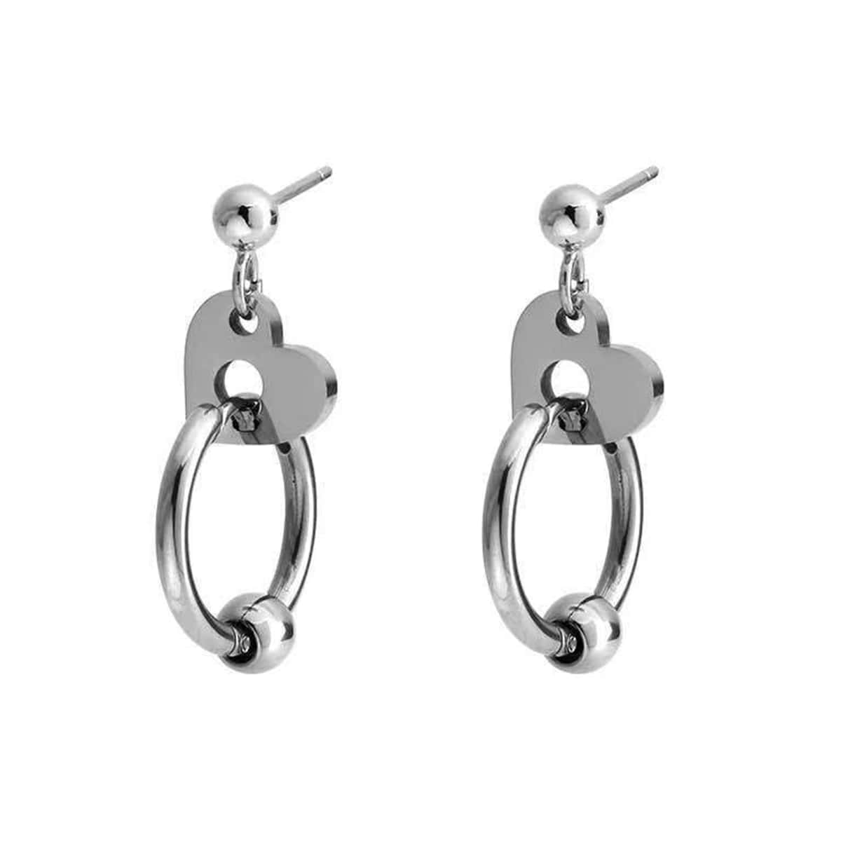 

Heart Decor Earrings, Silver