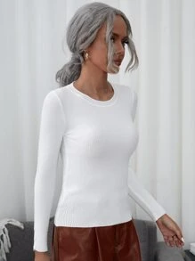 SHEIN LUNE Ribbed Knit Slim Fit Sweater,Long Sleeve Tops