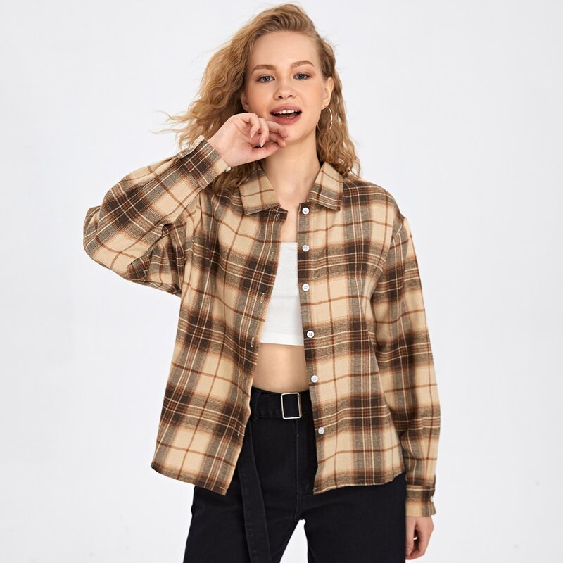 

Plaid Button Front Blouse, Multicolor