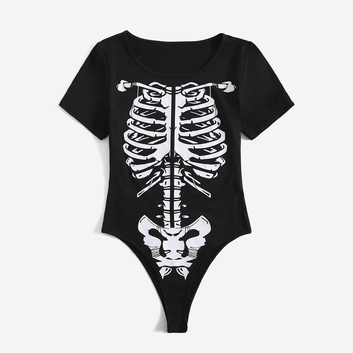 

Skeleton Graphic Bodysuit, Black