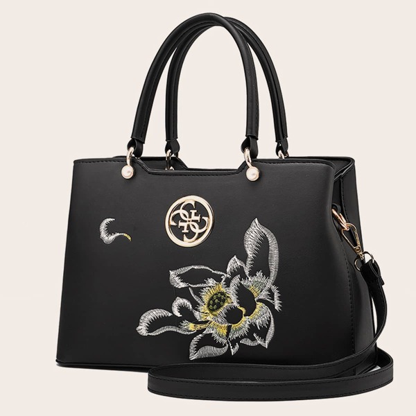

Floral Graphic Tote Bag, Black