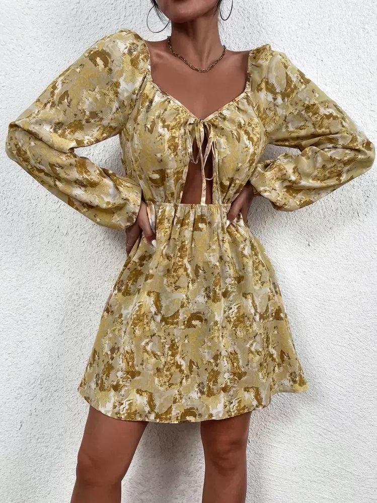 SHEIN Unity Skära Ut Famsida Knut Binda Färgämne Boho Klänning - Multifärgad - Visa 6