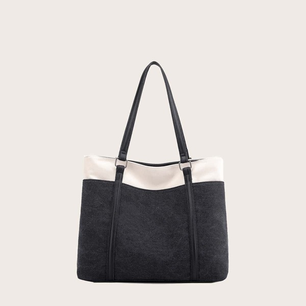 

Colorblock Large Capacity Tote Bag, Black