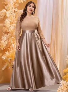 Modelyn Vestido de fiesta panel con encaje de satén - Champán - Ver 1