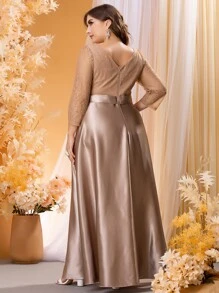 Modelyn Vestido de fiesta panel con encaje de satén - Champán - Ver 2