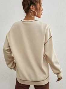 SHEIN Unity 拼接車縫天使和字母圖案套頭衫 - 杏色 - 查看 2