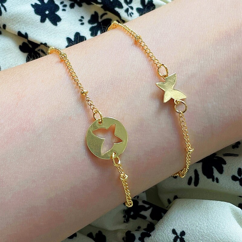 

2pcs Butterfly Decor Chain Bracelet, Gold