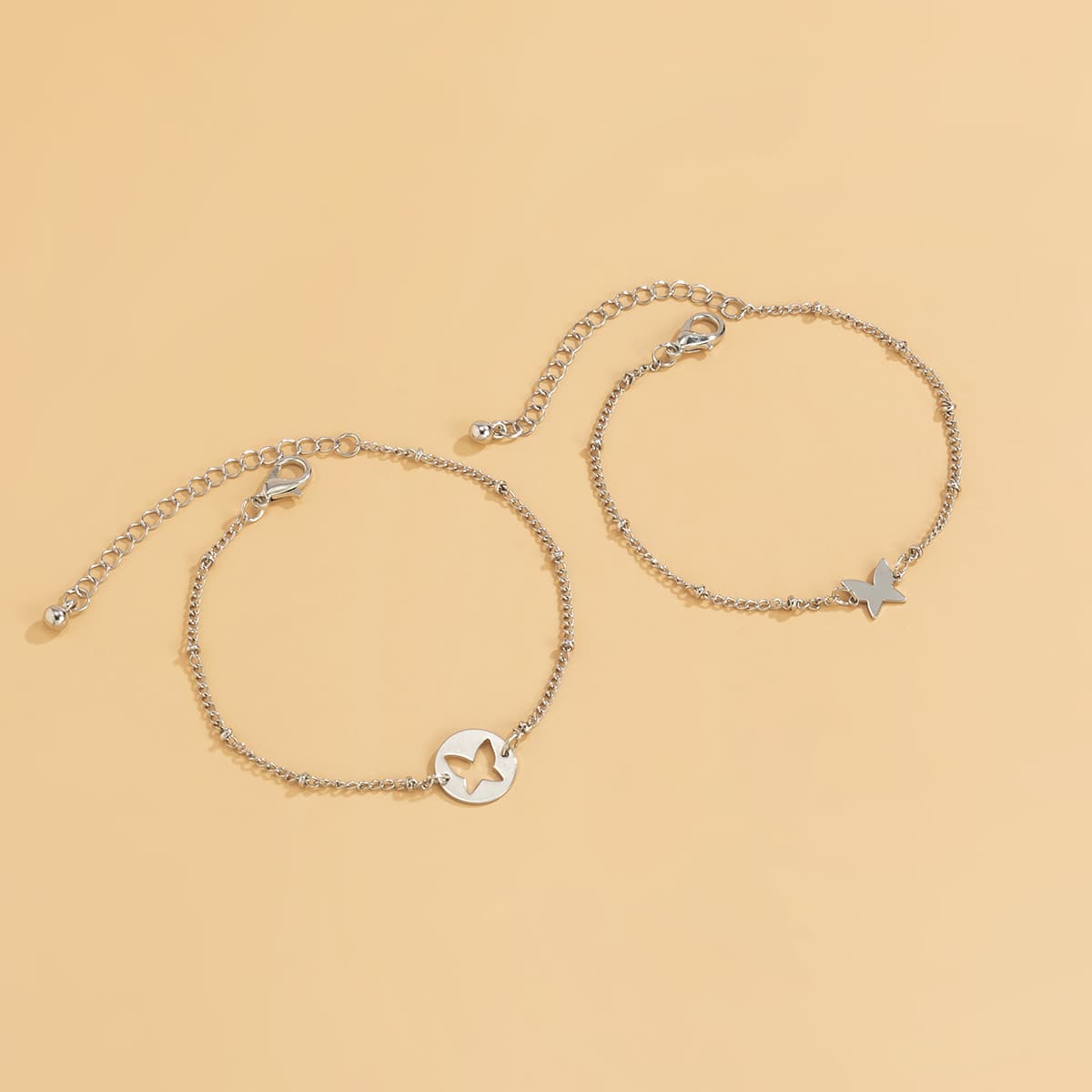 

2pcs Butterfly Decor Chain Bracelet, Silver