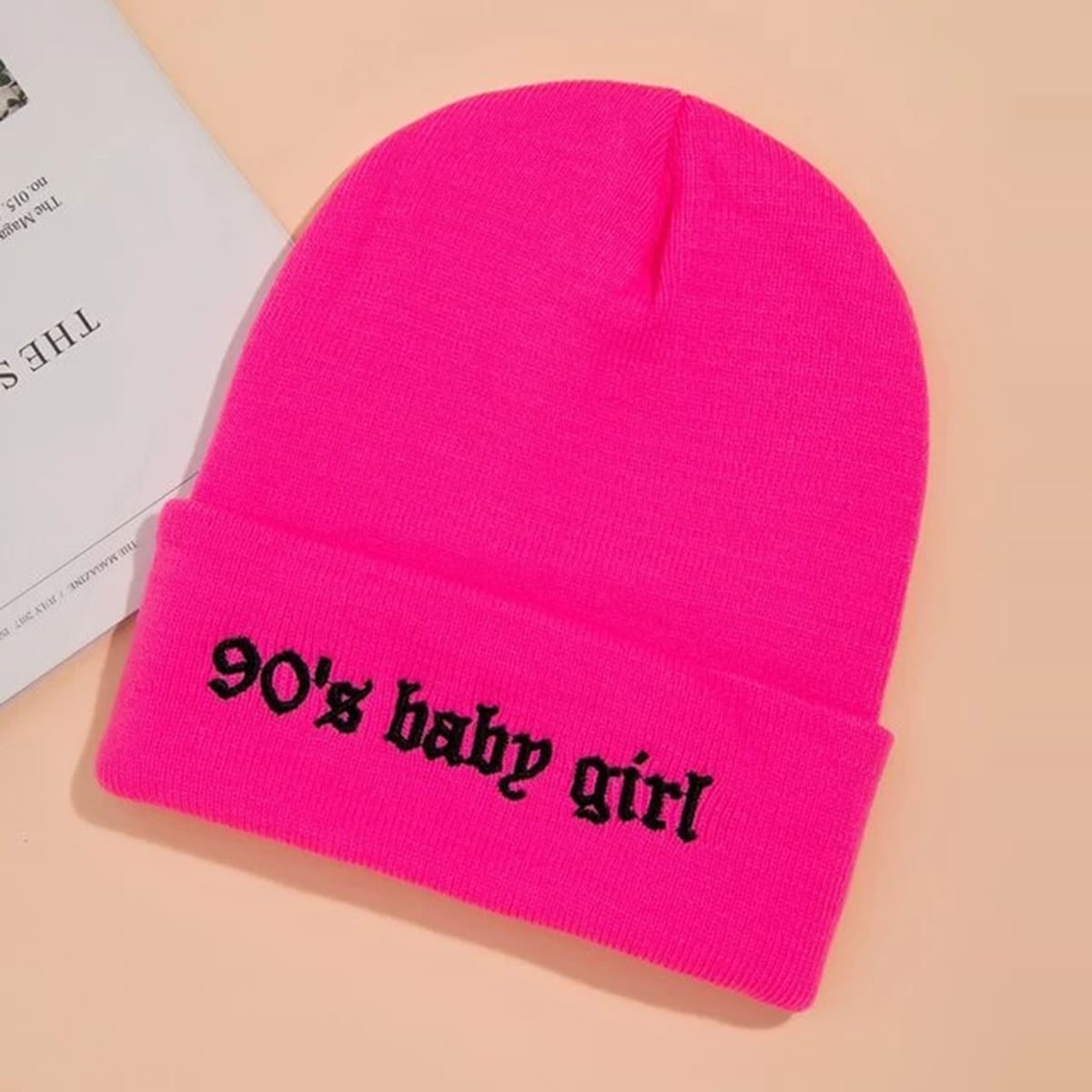 

Letter Embroidery Beanie, Hot pink