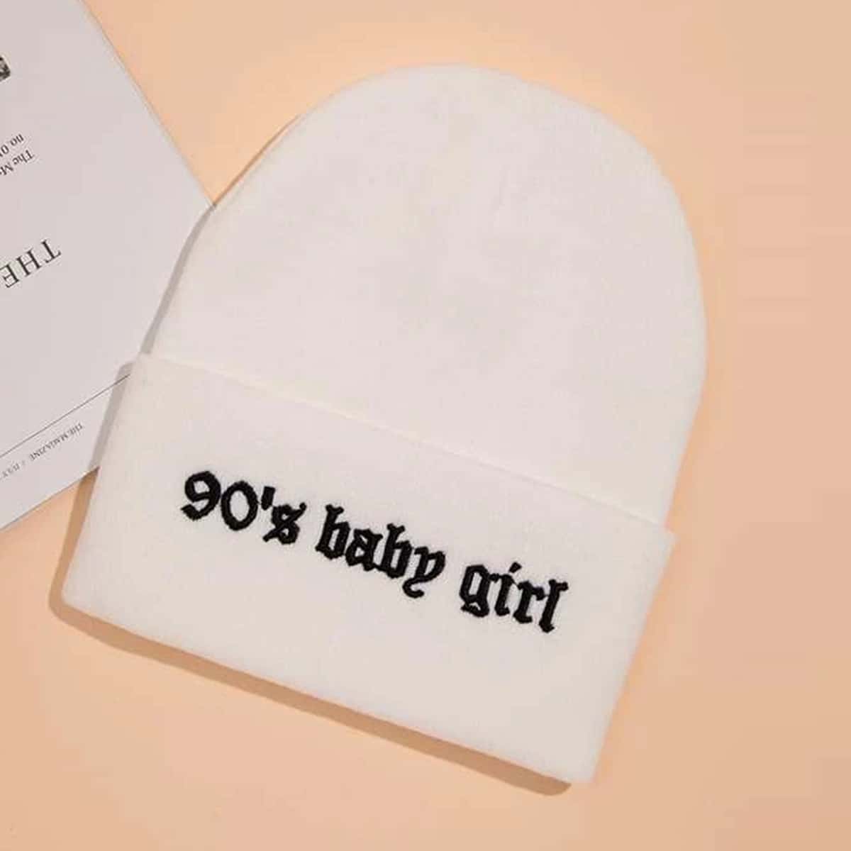 

Letter Embroidery Beanie, White