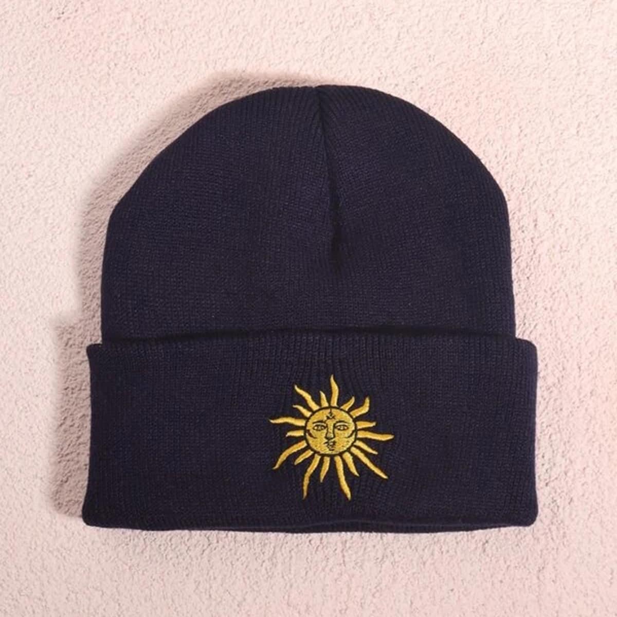 

Sun Embroidery Beanie, Navy blue