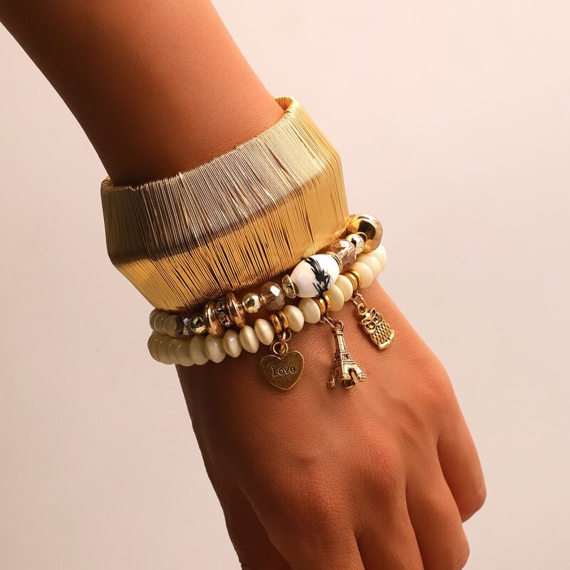 

3pcs Heart Decor Bracelet, Multicolor