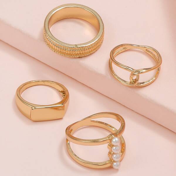 

4pcs Faux Pearl Decor Ring, Gold