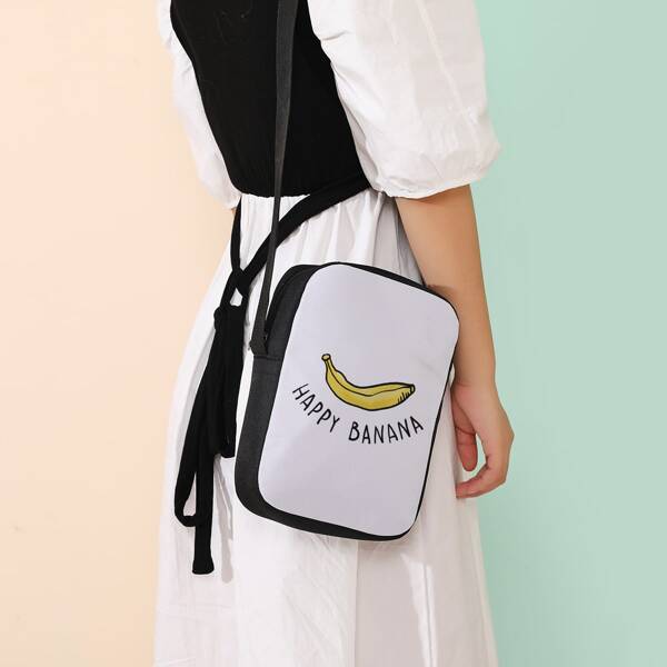 

Banana & Letter Graphic Crossbody Bag, Multicolor
