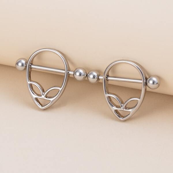 

2pcs Alien Design Nipple Ring, Silver