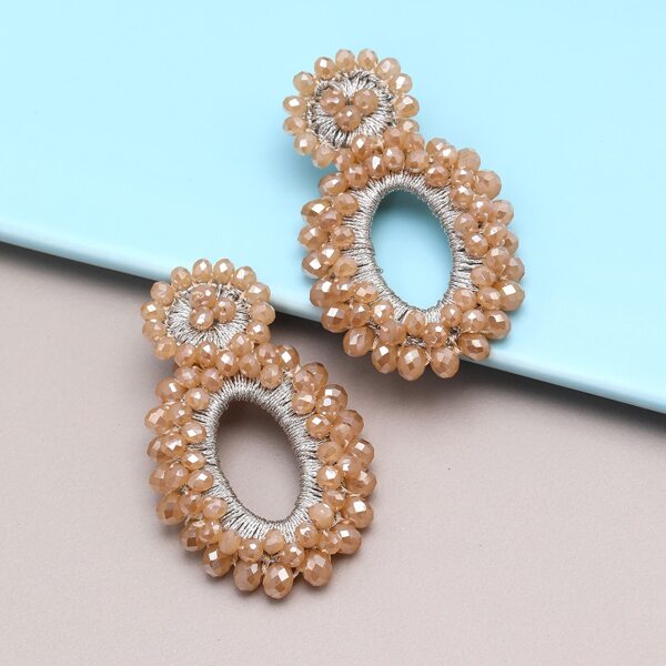 

Beaded Water Drop Earrings, Khaki