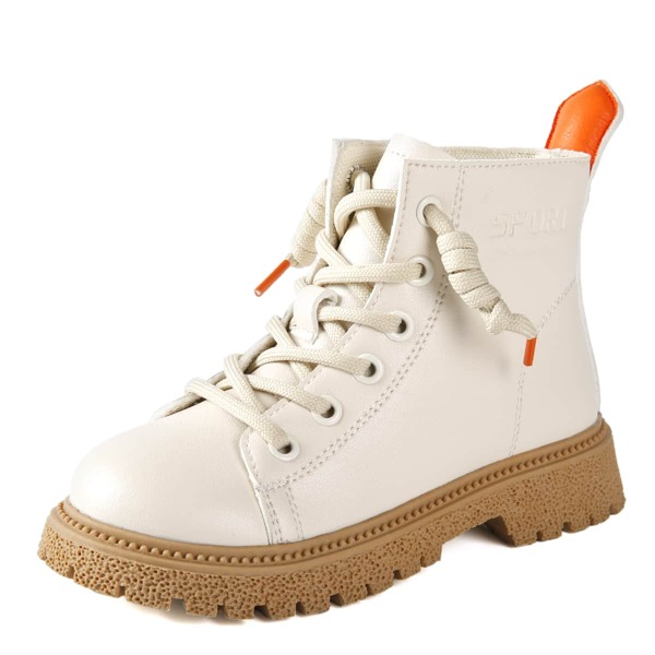 

Girls Minimalist Side Zipper Combat Boots, Beige