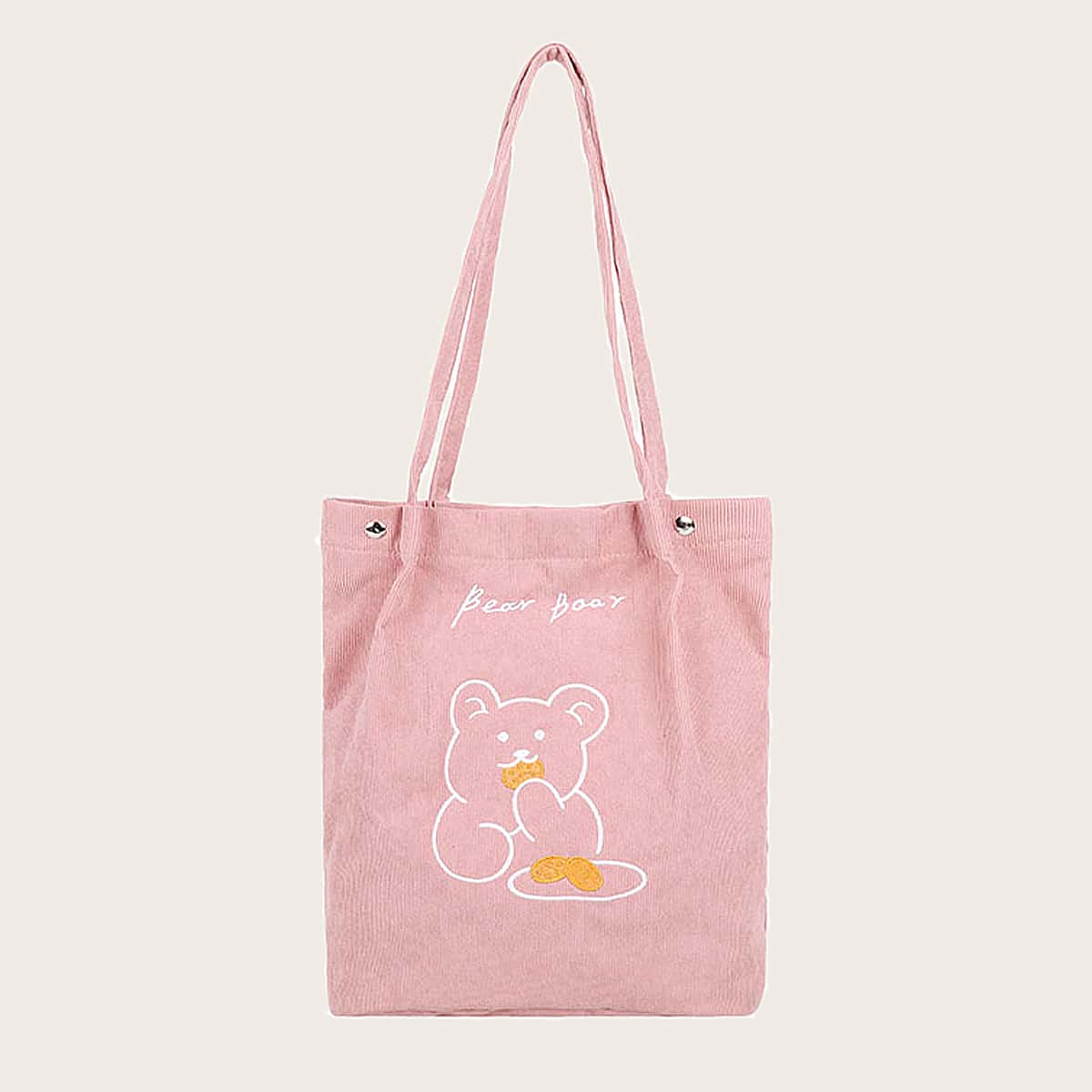 

Bear Graphic Tote Bag, Pink