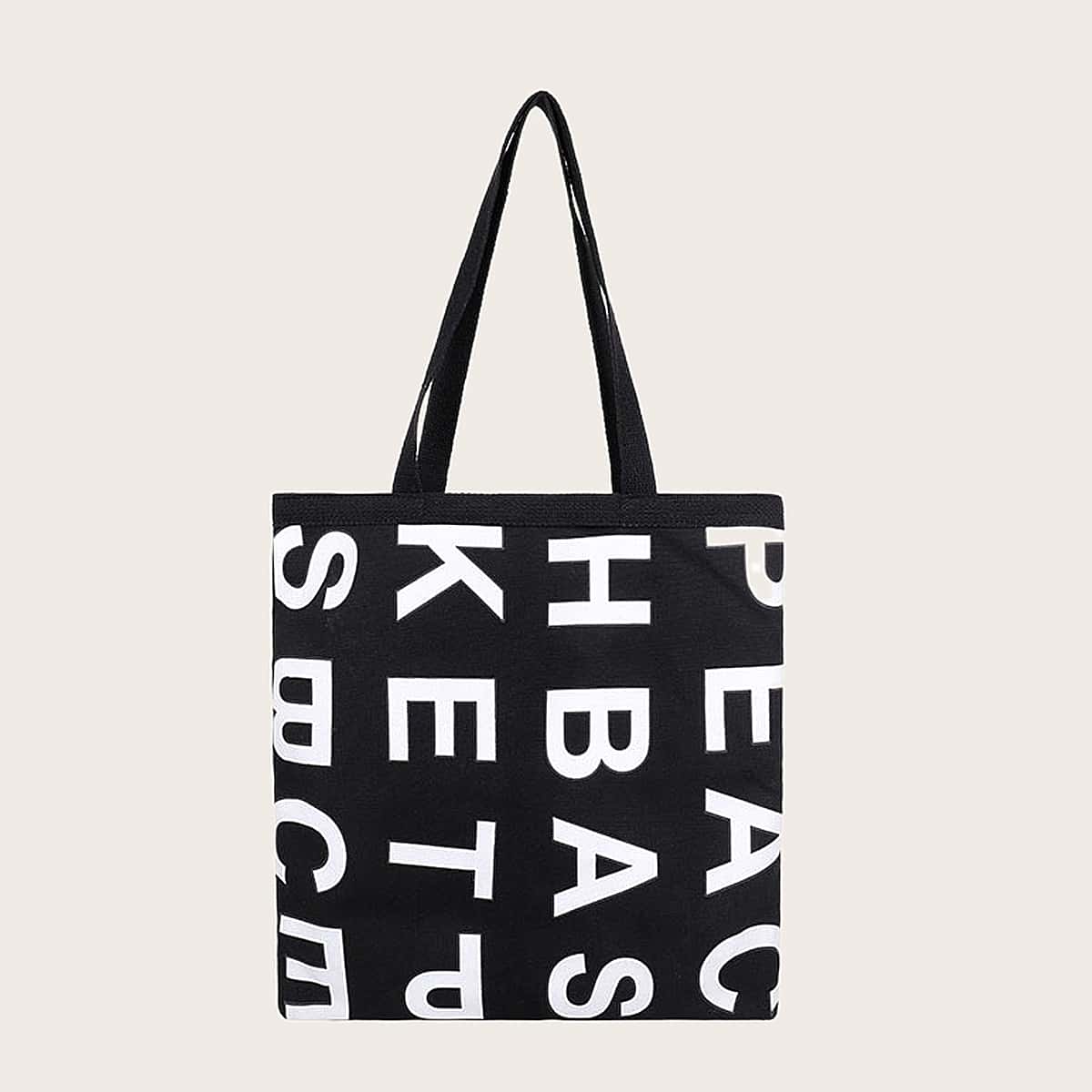 

Letter Graphic Tote Bag, Black