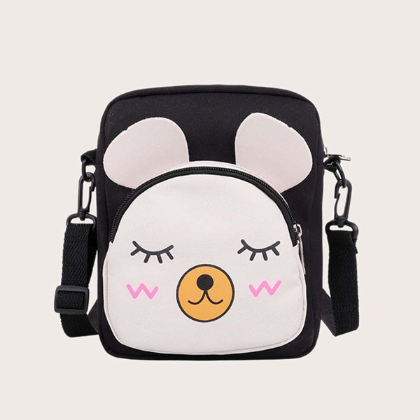 

Cartoon Design Crossbody Bag, Black and white