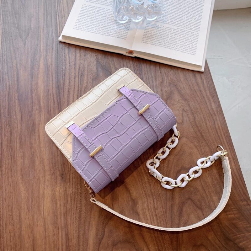 Colorblock Flap Shoulder Bag, Purple