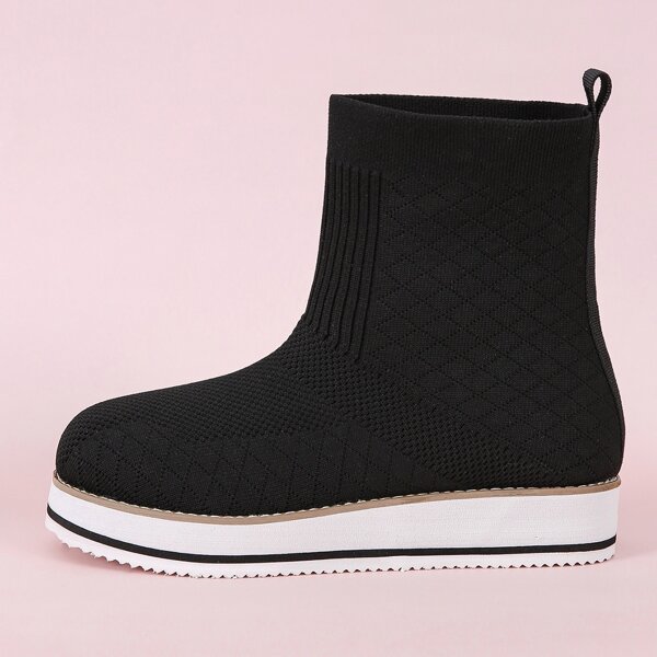 

Minimalist Knit Detail Graphic Sock Boots, Black