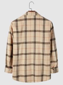 Manfinity Homme 男士格紋前排扣襯衫不帶T恤 - 卡其色 - 查看 2