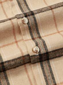 Manfinity Homme 男士格紋前排扣襯衫不帶T恤 - 卡其色 - 查看 4