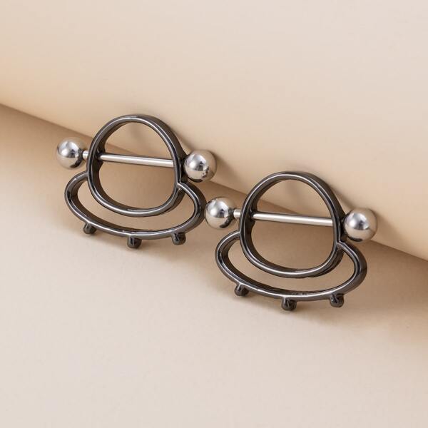 

2pcs Alien Spaceship Design Nipple Ring, Black