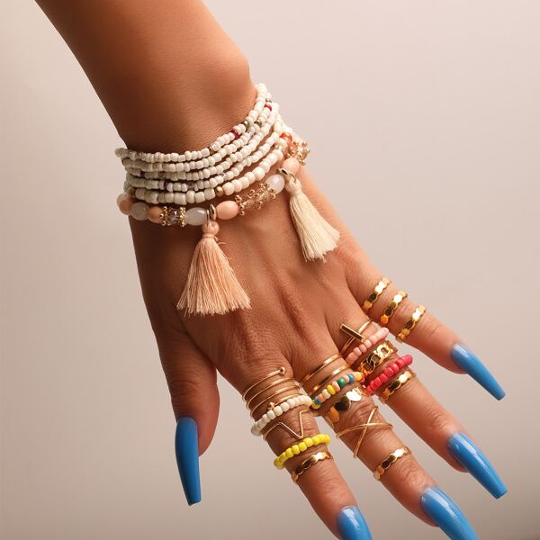 

24pcs Tassel Decor Beaded Jewelry Set, Multicolor