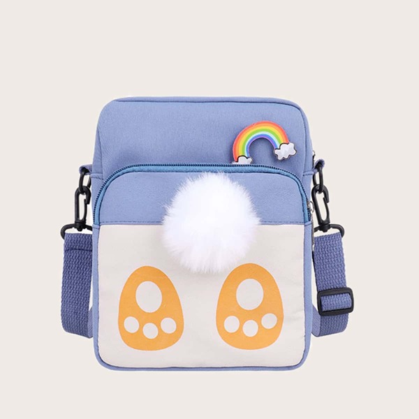 

Cartoon Graphic Crossbody Bag, Blue and white