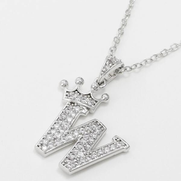 

Zircon Letter & Crown Charm Necklace, Silver