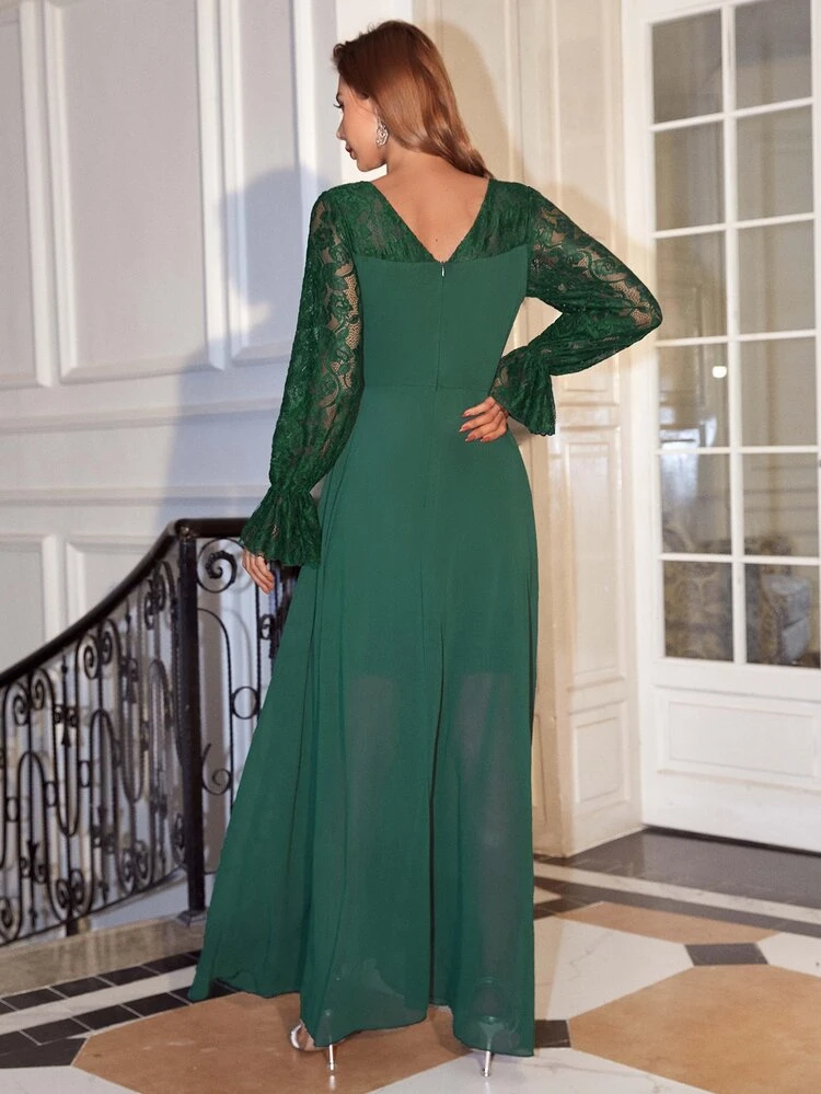 Lace Detail Ruffle Sleeve Dress