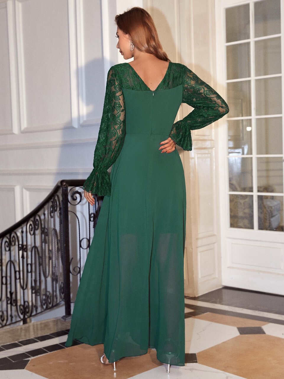 Lace Detail Ruffle Sleeve Dress
