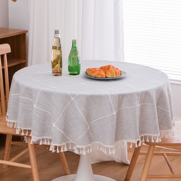 

Tassel Decor Plaid Print Tablecloth, Grey