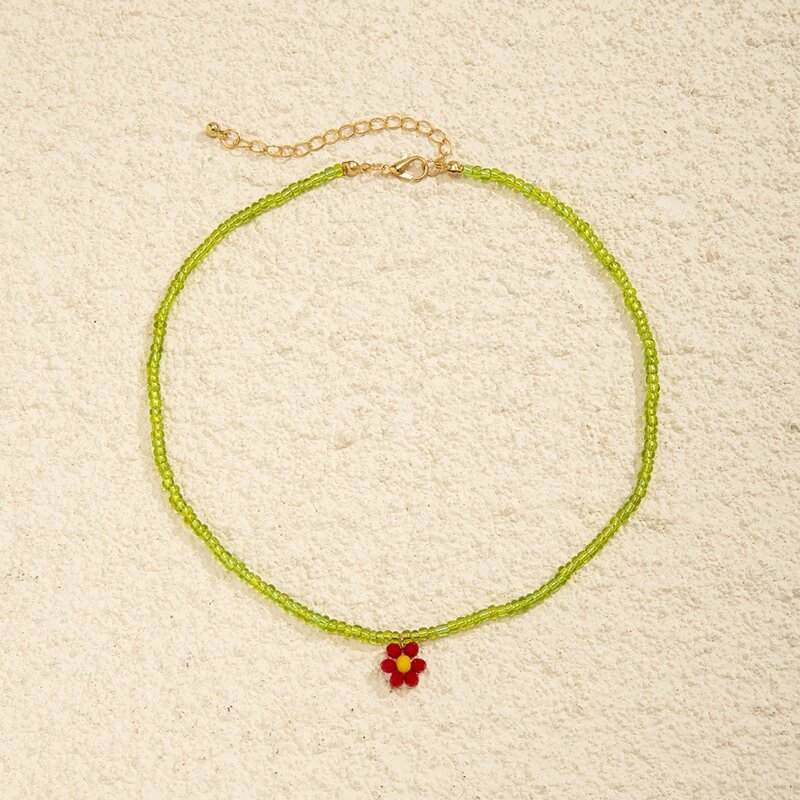 

Floral Decor Beaded Necklace, Green