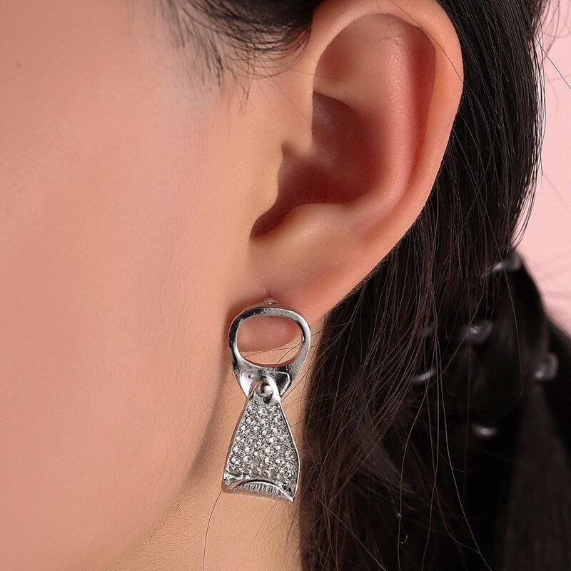 

Rhinestone Decor Earrings, Silver