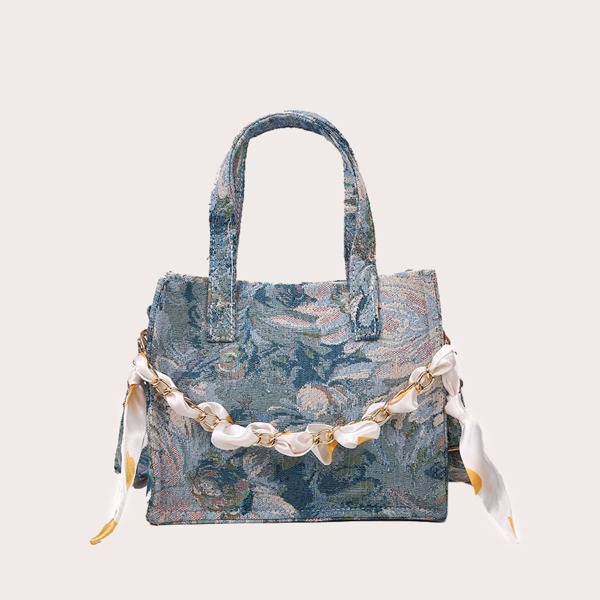 

Floral Graphic Satchel Bag, Blue