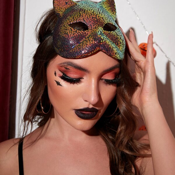 

Cat Costume Sequin Face Shield, Multicolor