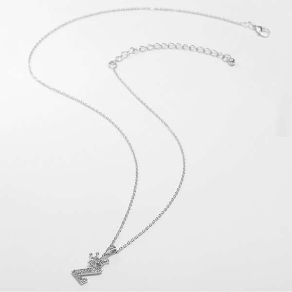 

Zircon Letter & Crown Charm Necklace, Silver