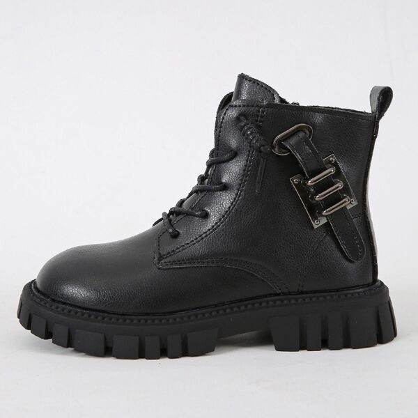 

Girls Metal Decor Side Zip Combat Boots, Black